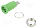 Socket; 4mm banana; 24A; green; nickel plated; screw,on panel