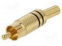 Plug; RCA; male; with strain relief; straight; soldering