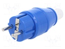 Connector: AC supply; plug; Layout: 2P+PE; Type: round,Schuko; blue