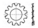 Washer; externally serrated; M5; D=10mm; h=0.6mm; spring steel
