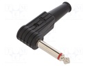 Plug; Jack 6,35mm; male; mono; angled 90°; for cable; soldering