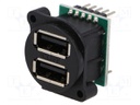 Socket; USB A; for panel mounting,screw; pin header; double