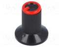 Knob; with flange; plastic; Shaft d: 6mm; Ø10x19mm; black; red