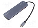 Hub USB; USB A socket x2,USB C socket x8,USB C plug; grey; 0.2m