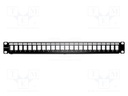 Patch panel; black; Number of ports: 24; RJ45 socket x24; RACK